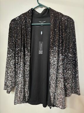 Cable & Gauge Black Sequin Open-Front Cardigan